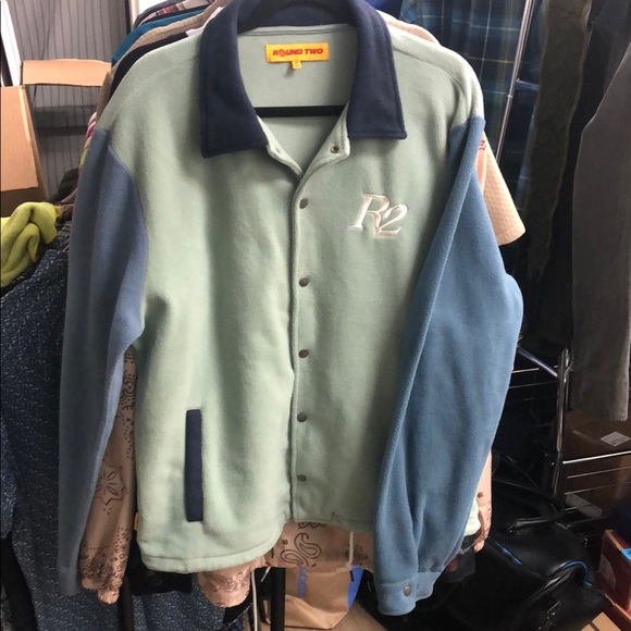 Round Two Blue and Green Lightweight Fleece Jacket with Athletic Style - Picture 1 of 5